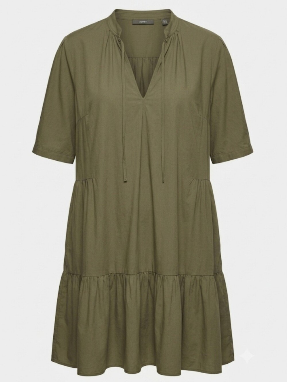 ESPRIT Olive Khaki Green Split Sleeve Tiered Babydoll Shift Dress Size US 14